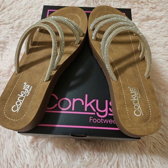 New Corkys Women's Brown and Silver Sandals - Picture 7 of 11
